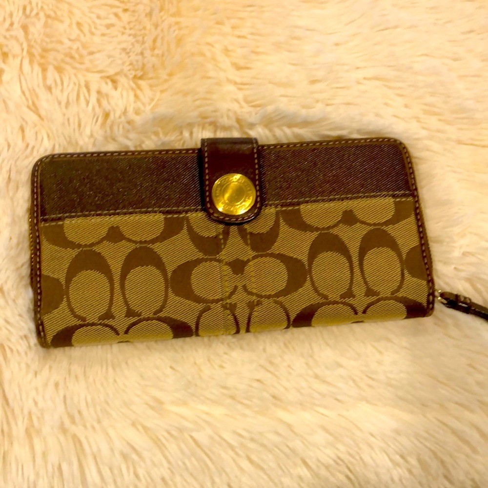 Coach wallet-EC brown leather and khaki material